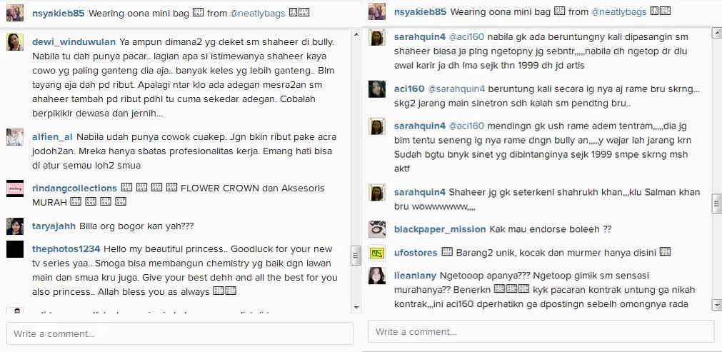 Netizen baku hantam di akun Nabila Syakieb. @instagram/nsyakieb85