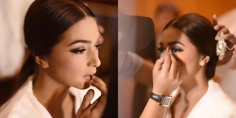 Di balik pernikahan Nabila Syakieb ketika tengah menjalani proses make up. ©instagram.com/anpasuha