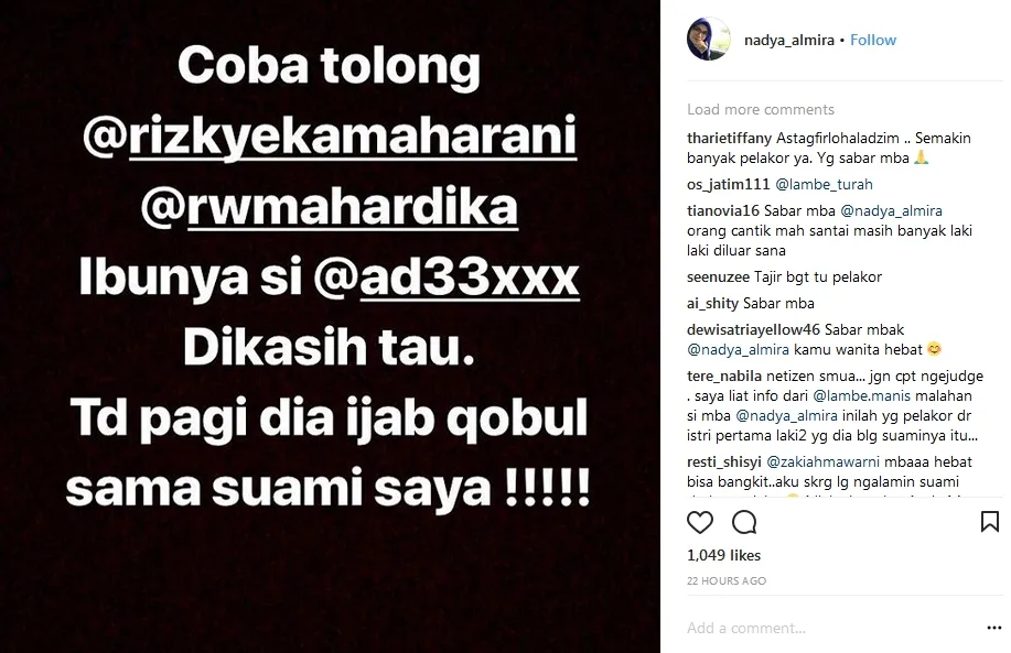 Nadya berang tahu suaminya menikah lagi @instagram/nadya_almira