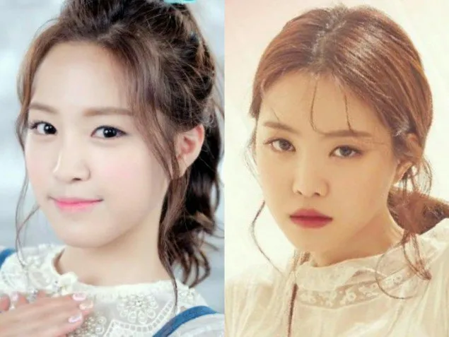 Na Eun saat promosi No No No tahun 2013 (kiri) dan Na Eun sekarang (kanan) © allkpop.com