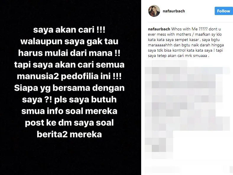 Nafa perangi pedofilia ©instagram/nafaurbach