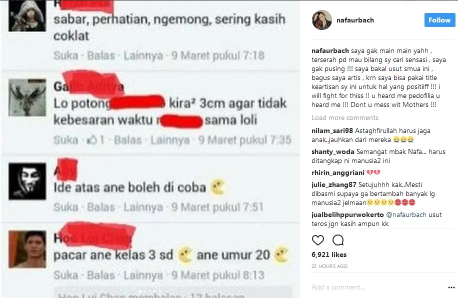 Nafa perangi pedofilia ©instagram/nafaurbach