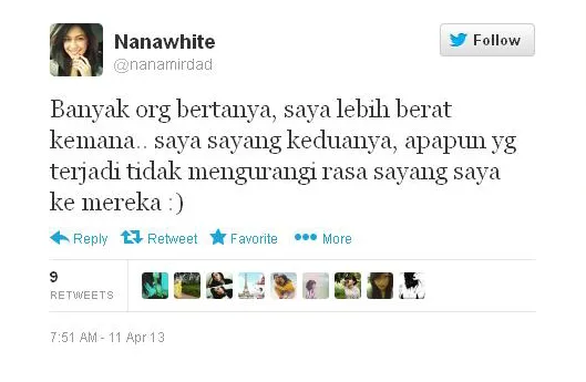 Nana Mirdad menyayangi Lidya dan Jamal sama besar. sumber: twitter