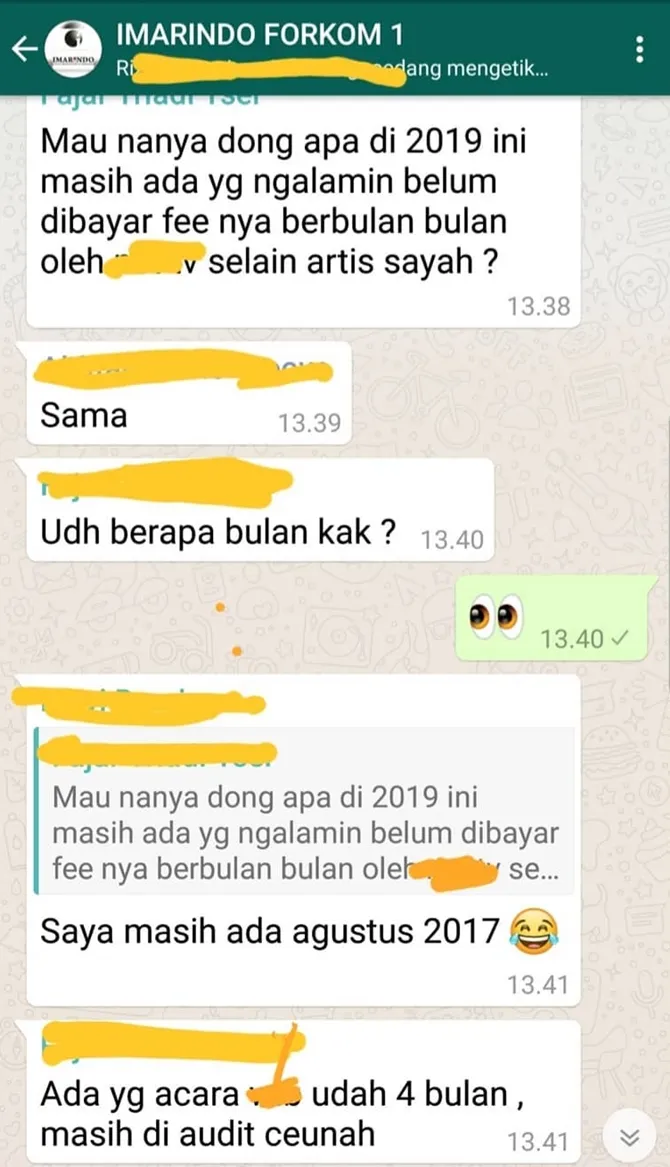 Bukti chat soal kasus honor artis yang tak kunjung dibayar (Credit: instagram.com/nandapersada)