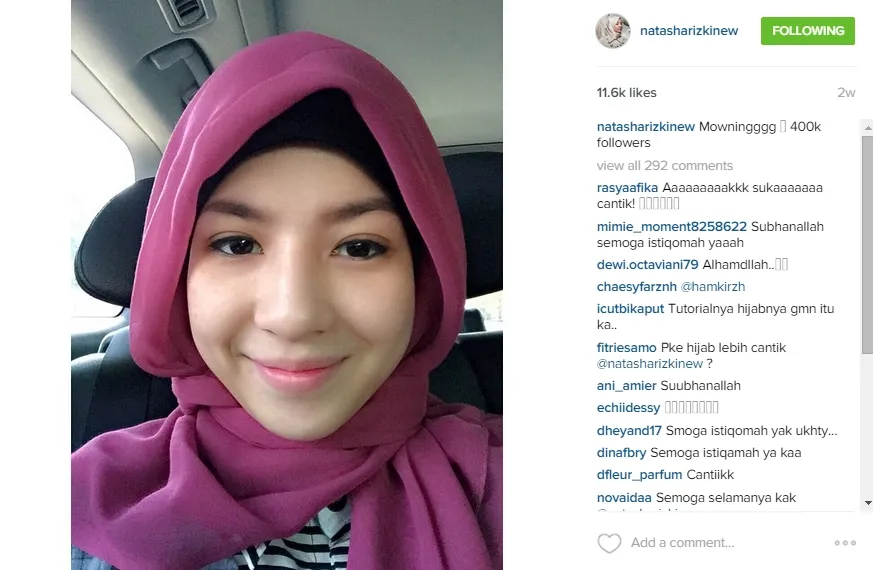 Natasha panen pujian. @instagram/natasharizkinew