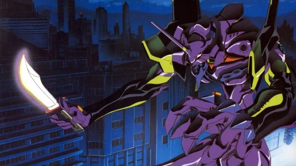 Mecha raksasa bernama Evangelion dalam serial anime Gainax NEON GENESIS EVANGELION. 