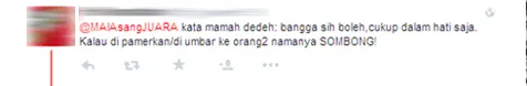 Komentar Netizen 1 untuk tweet Maia  @Twitter.com-MAIAsangJUARA