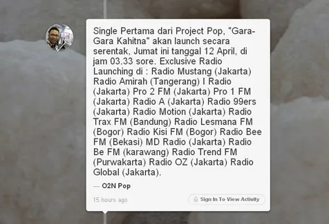 Informasi dari akun Path Oon Project Pop