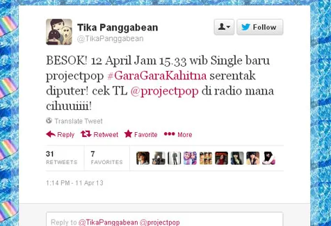 Akun twitter @TikaPanggabean