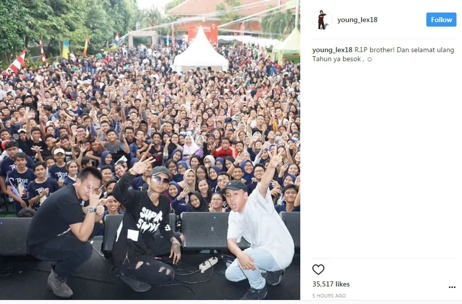 Young Lex ungkapkan perasaan duka atas meninggalnya Oka Mahendra. © Instagram/young_lex18