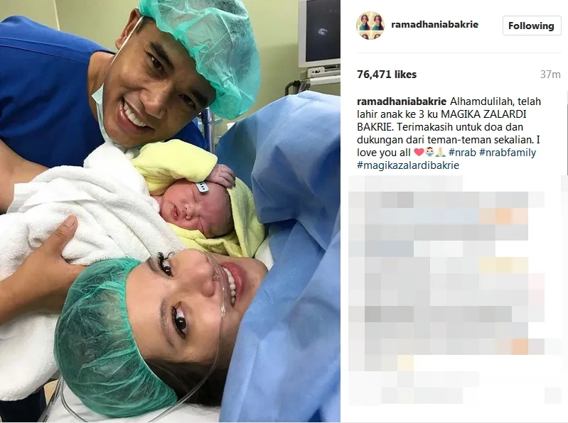 Nia Ramadhani lahirkan anak pertama ©instagram/ramadhaniabakrie
