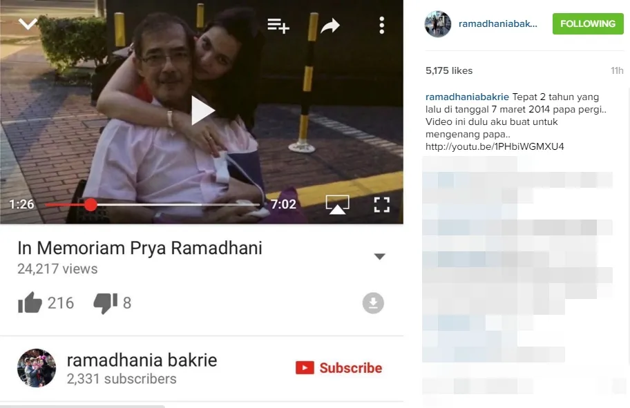 Nia kenang ayahanda lewat video ©instagram/ramadhaniabakrie
