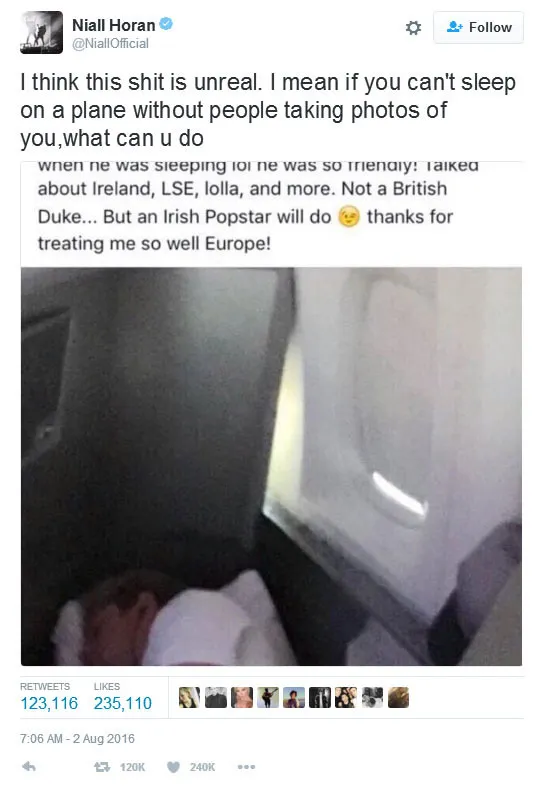 Lewat Twitter, Niall Horan ungkap rasa geramnya terhadap sang penggemar © twitter.com/NiallOfficial