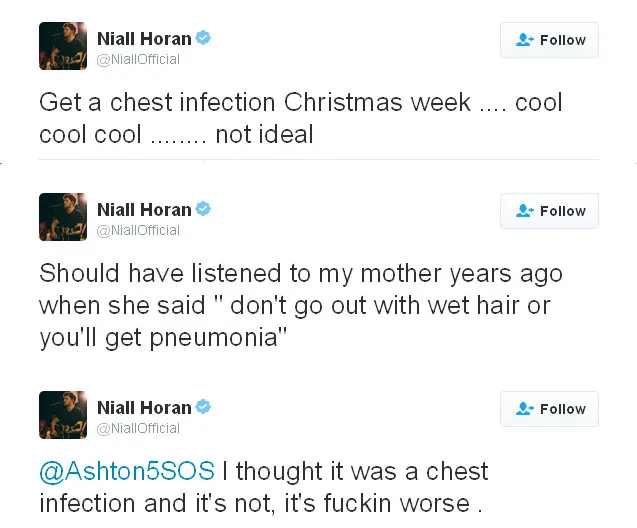Niall Horan kena peradangan paru © Twitter.com