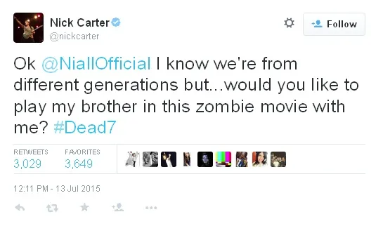Ajakan Nick Carter terhadap Niall untuk gabung di filmnya © Twitter