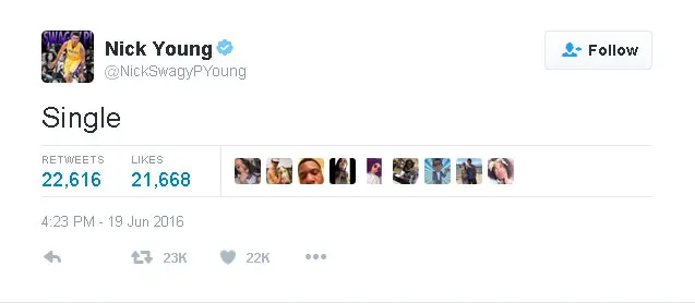 Nick Young putus dengan Iggy Azalea © Twitter.com/nickyswagypoung