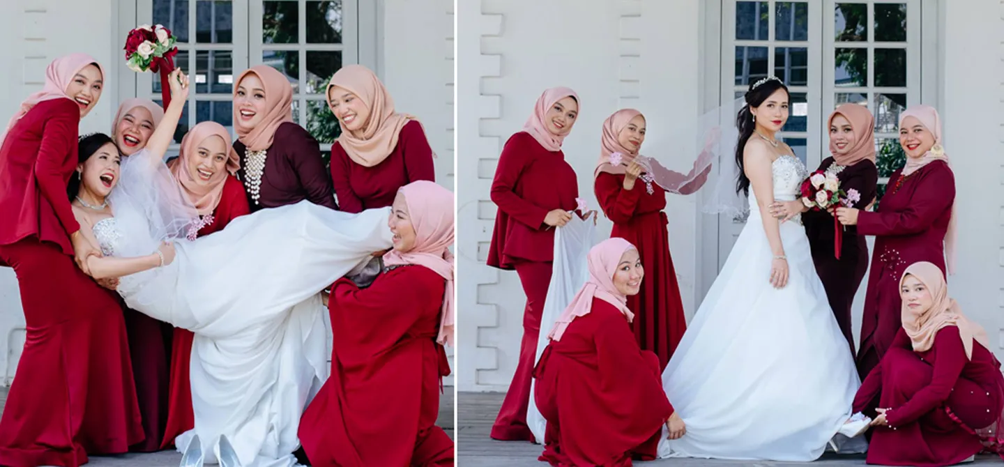 Pengantin dan pagar ayu memakai hijab (Foto: Facebook Ariffin Husaini)