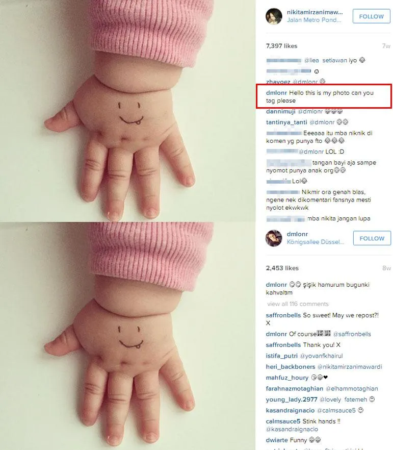 Foto yang diunggah Nikita Mirzani dan aslinya milik Damla © Instagram.com
