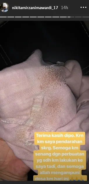 Nikita tunjukkan bukti pendarahan ©instagram/nikitamirzanimwardi_17