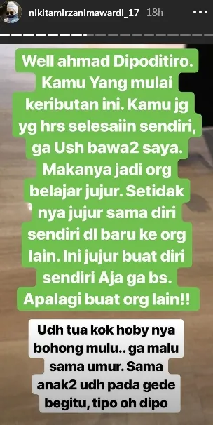 Niki tuding Dipo tukang bohong ©instagram/nikitamirzanimawardi_17