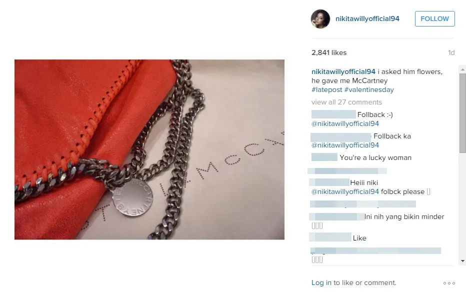 Hadiah Valentine mewah untuk Nikita © instagram.com/nikitawillyofficial94