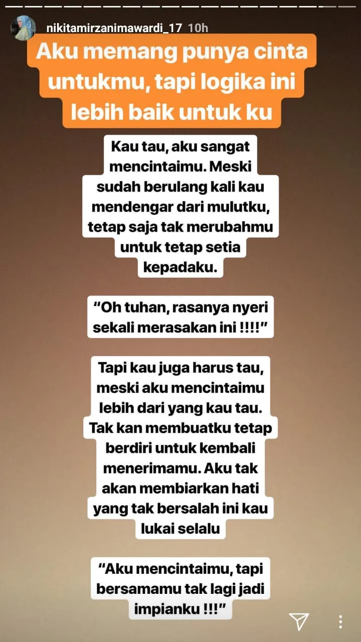 Inikah pesan Nikita untuk Dipo? © instagram.com/nikitamirzanimawardi_17