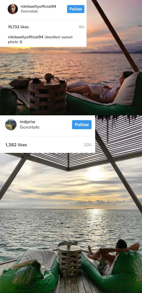 Nikita Willy dan Indra Priawan Djokosoetono liburan di tempat yang sama. ©Instagram/nikitawillyofficial94/indpriw