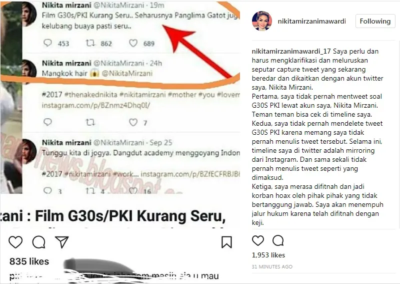Klarifikasi Nikita Mirzani terkait postingan di twitter yang mencatut namanya. 姆nstagram.com/nikitamirzanimawardi