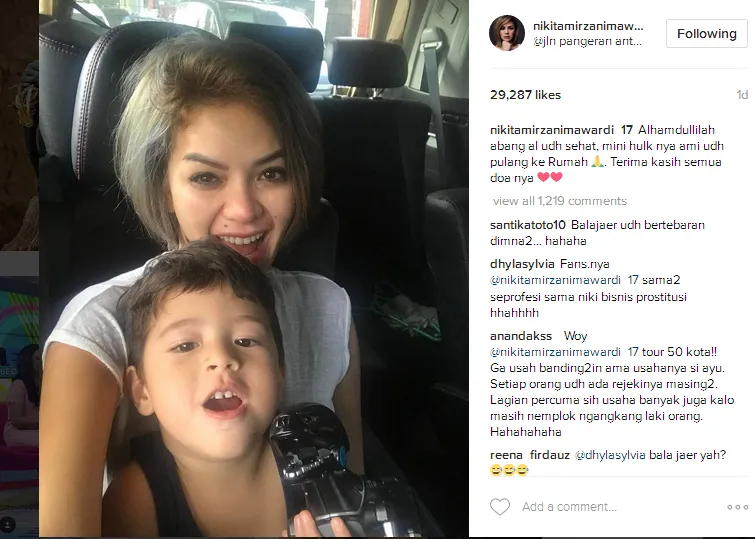 Sempat sakit, putra Niki kini sudah baikan © Instagram/nikitamirzanimawardi_17