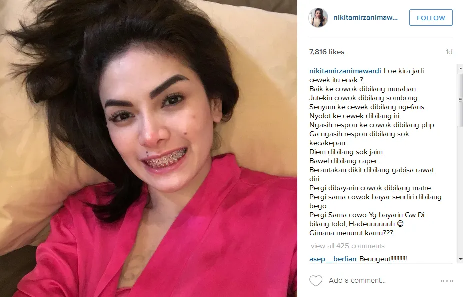 Curhatan Niki jadi seorang cewek © Instagram/nikitamirzanimawardi