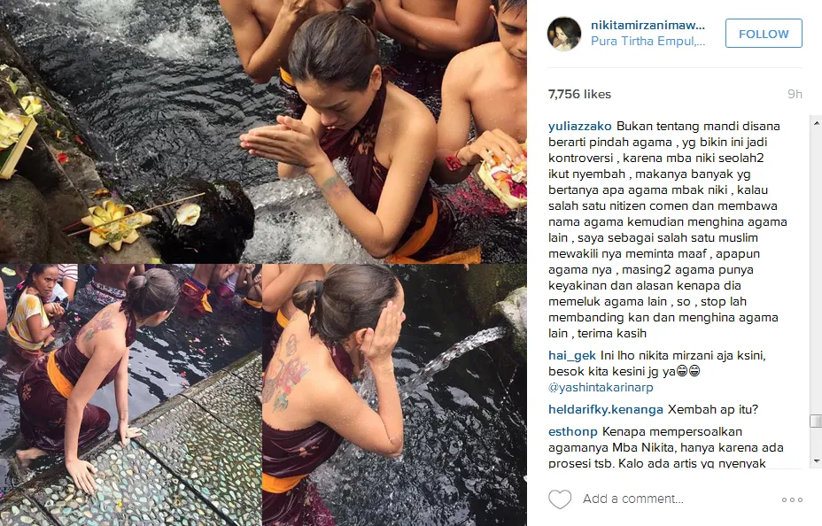 Niki mandi di Tirta Empul dan bikin heboh publik © Instagram/nikitamirzanimawa