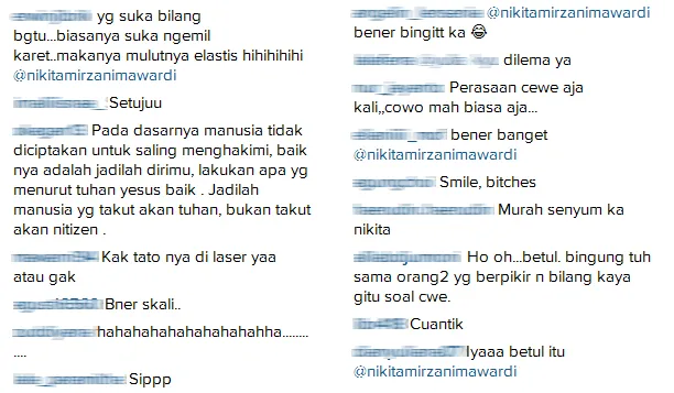 Komentar netizen terhadap postingan Niki © Instagram/nikitamirzanimawardi