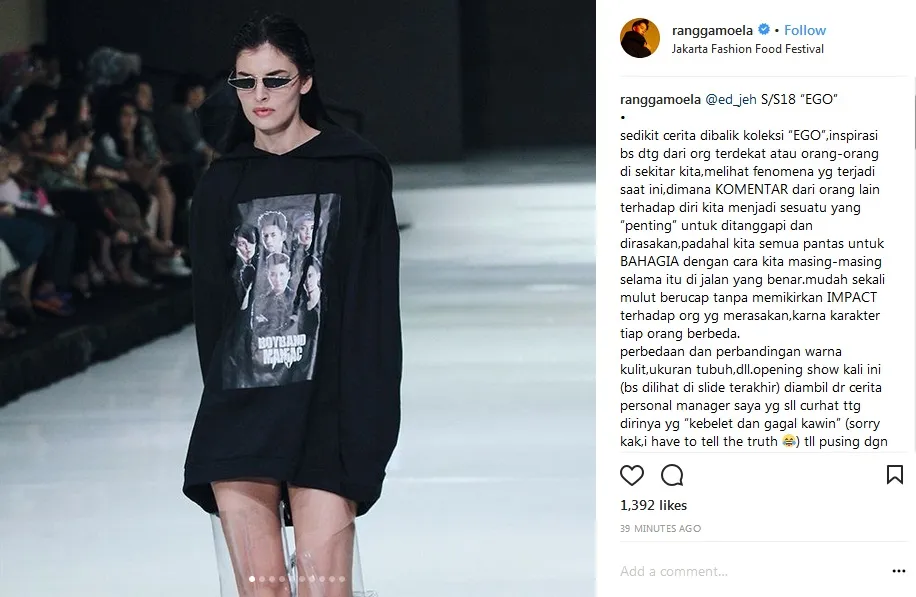 Jaket tersebut merupakan koleksi clothing brand milik Rangga Moela. Credit: via instagram.comCredit: via instagram.com/ranggamoela