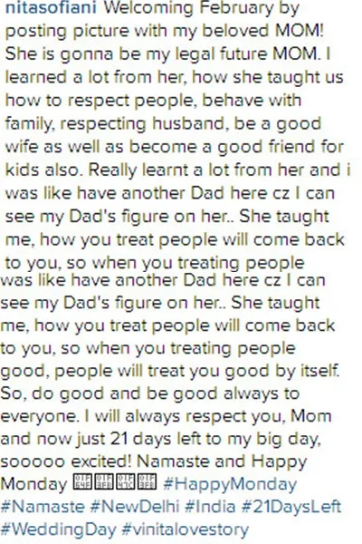 Ini dia ungkapan rasa kagum dan bangga Nita pada ibu Vin © Instagram.com/nitasofiani