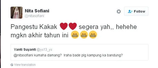 Nita Sofiani bakal pulang ke Bandung akhir tahun ini © Twitter.com/nitasofiani