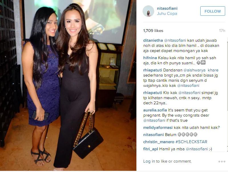 Ini dia foto Nita bareng Aishwarya Khare, yang dikira netizen sudah hamil © Instagram.com/nitasofiani