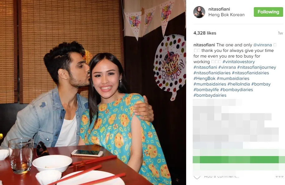 Ultah, Nita Sofiani dapat kecupan manis dari Vin Rana ©instagram/nitasofiani