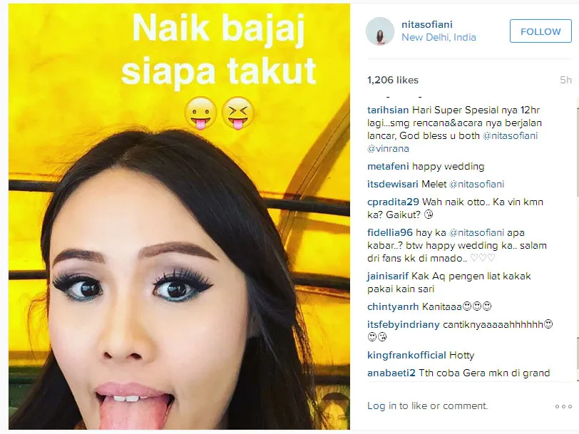Nita Sofiani coba naik bajaj India malah melet nih! © Instagram.com/nitasofiani
