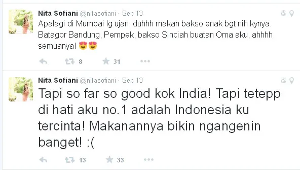 Tak cukup sekali, Nita lagi-lagi mengkhayal menu makanan lainnya © Twitter.com/nitasofiani
