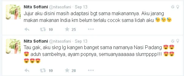 Ini dia kicauan galau Nita saat pengen nasi Padang © Twitter.com/nitasofiani