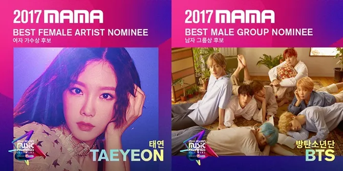 Taeyeon dan BTS juga jadi nominasi di MAMA 2017 © MNet MAMA