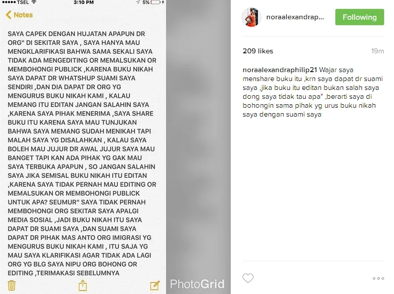 Klarifikasi Nora sebelum dihapus ©instagram/noralaexandraphilips