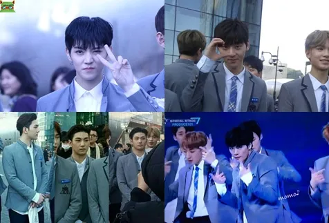 Ren (kiri atas) bersama member NU'EST lain di Produce 101 © Istimewa