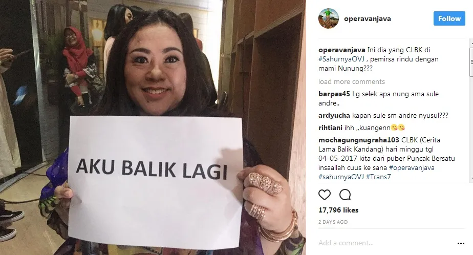 Nunung balik ke OVJ, tinggalkan Sule dan Andre? ©instagram/operavanjava