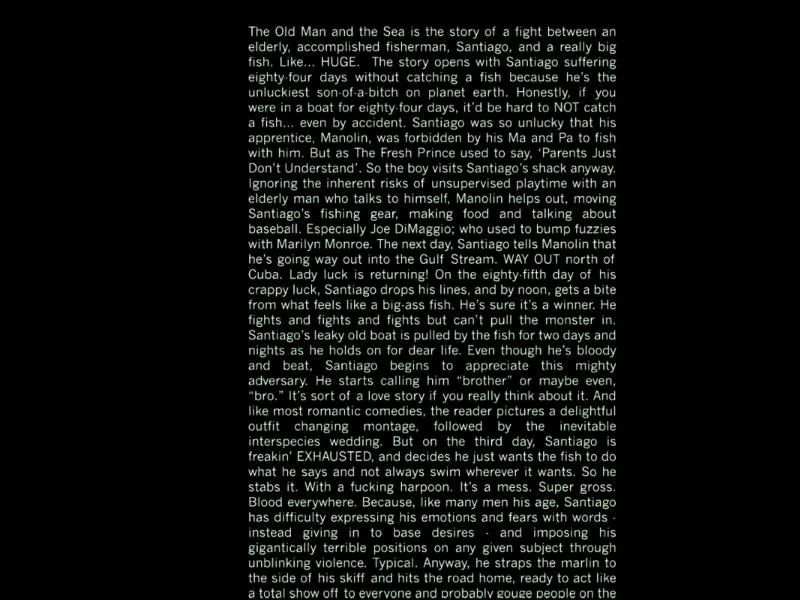 Mungkin kamu bakal mengira ini credit tapi ternyata tulisan ini adalah sinopsis buku karya Ernest Hemingway © wittyfeed.com