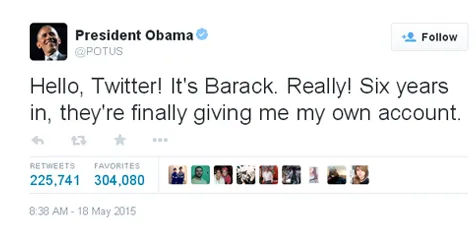 Inilah tweet pertama Obama di Twitter pribadinya @ twitter.com/POTUS