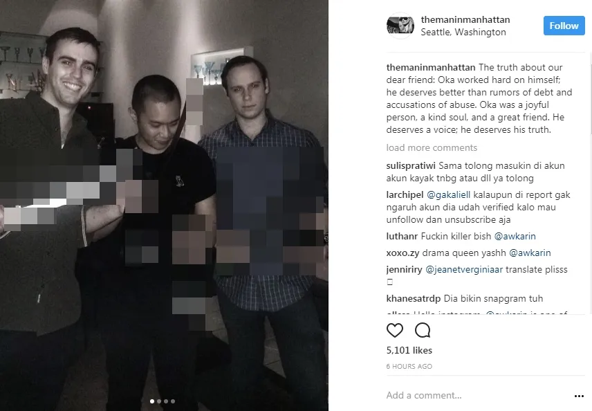 Sahabat Oka di Amerika buka suara soal kematian CE Takis ©instagram/themaninmanhattan