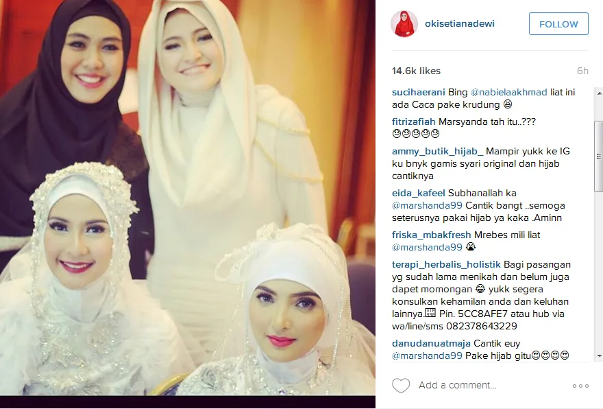 Marshanda berhijab, panen pujian! © Instagram/okisetianadewi