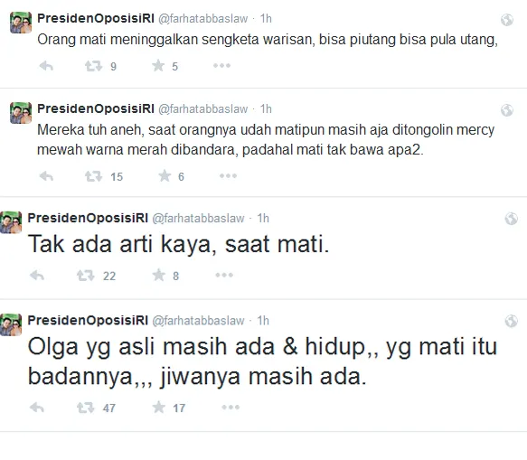 Farhat sindir mobil mewah yang disediakan untuk Olga. @twitter/farhatabbaslaw