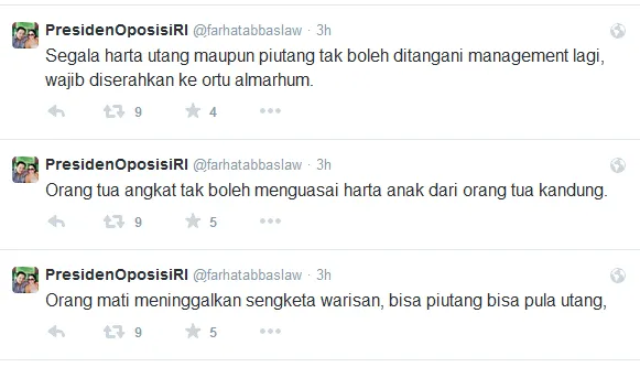 Farhat Abbas masih berkicau soal warisan. @twitter.com/farhatabbaslaw